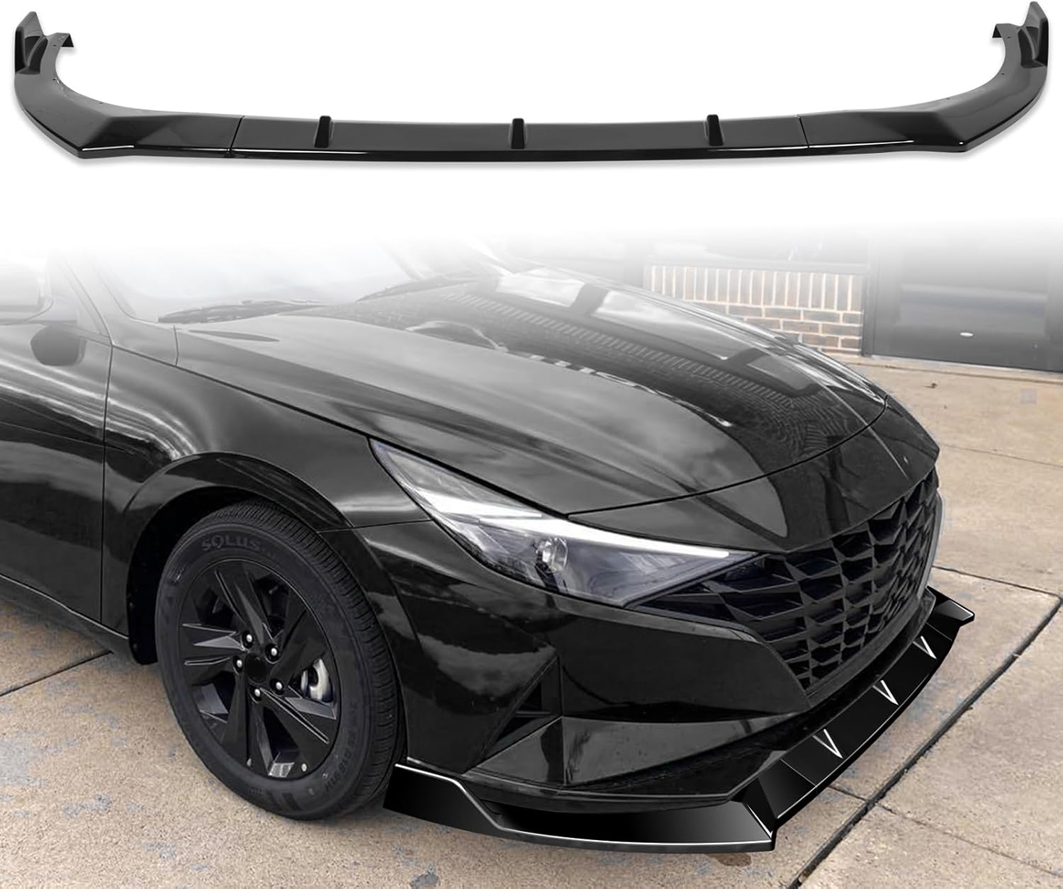 Front Bumper Lip Compatible with 2021-2023 for Hyundai Elantra Sedan Essential/Limited Hybrid/Limited/N Line/Preferred Hybrid/Preferred/SE/SEL/Ultimate Hybrid Glossy Black Front Lip