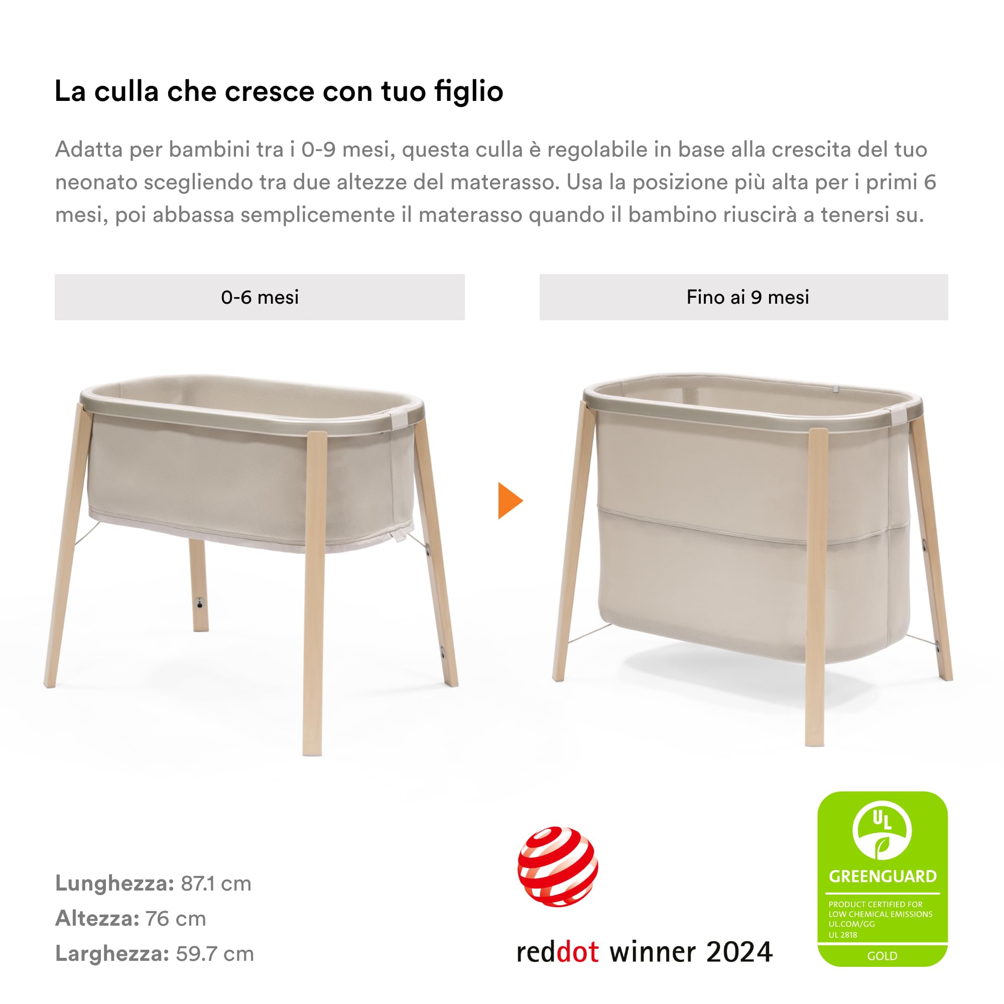 Culla Stokke Snoozi, Sandy Beige - Cresce con i bambini dalla nascita ai 9 mesi - Design portatile e leggero - Include materasso rigido