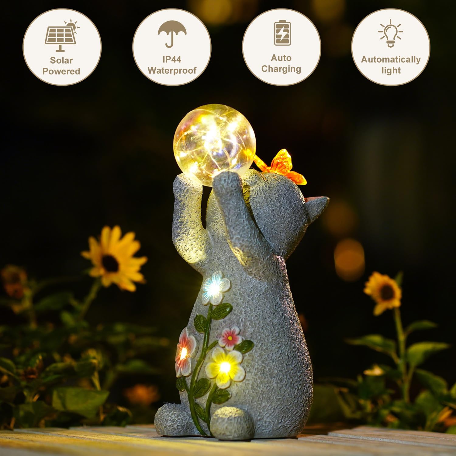 Solar Cat Outdoor Garden Statues : Outside Decor with Lights Clearance for Yard Art Lawn Ornaments Porch Patio Balcony Home House - Birthday Gifts for Grandma Mom Women - Image 7