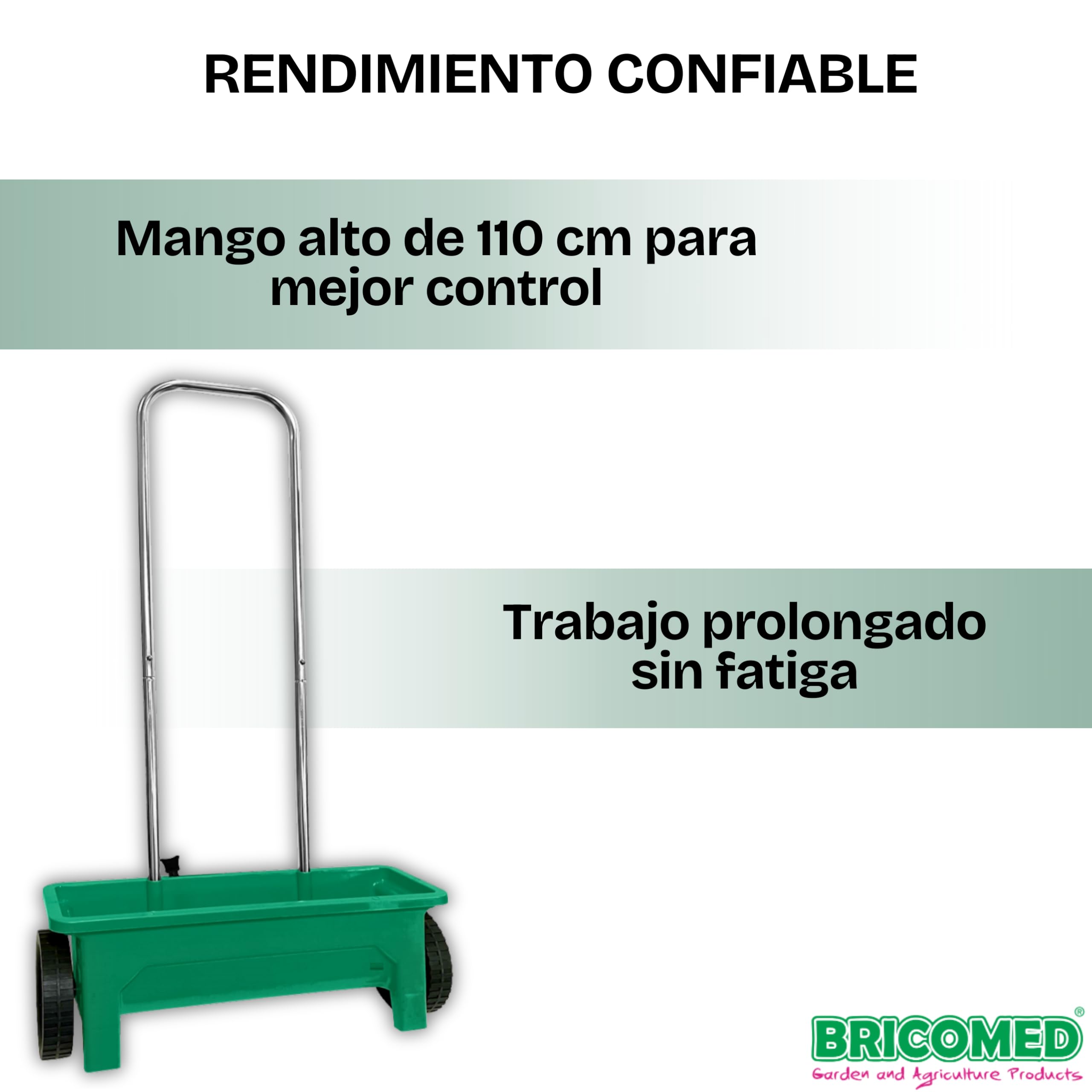 Carro sembrador 12 litros Cabezal de esparcimiento de 50cm. Ideal para abonar, sembrar y fertilizar. Regulador de cantidad