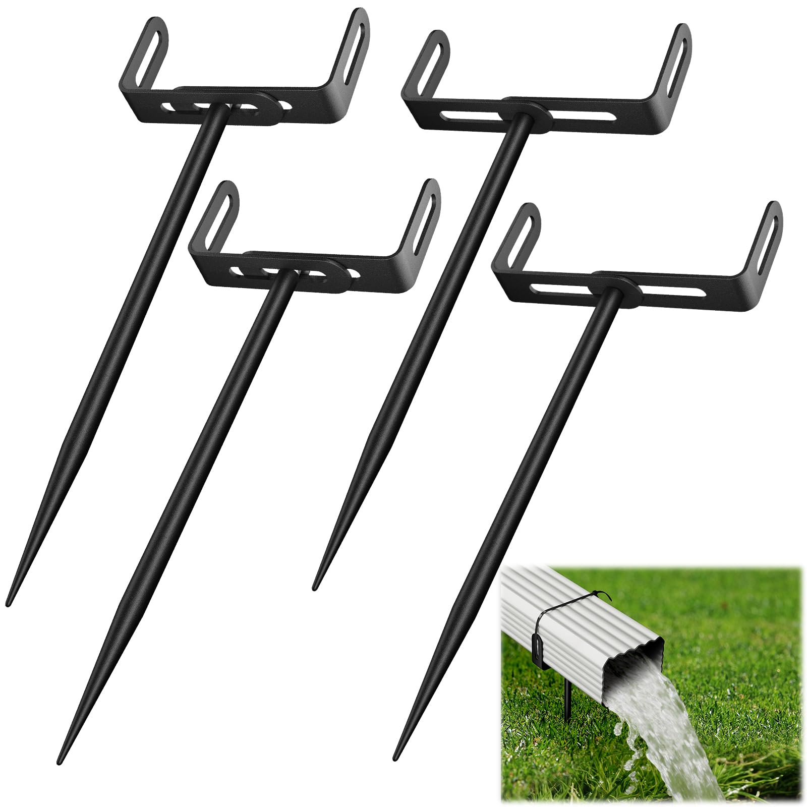 Downspout Bracket,Heavy Duty Size-Adjustable Storm-Proof Downpipe Bracket with Rust-Resistant Coating-Solid Iron Construction,Stable Support,Easy Install,for Lawn,Yard &amp; Industrial Use (4 Pack Black)
