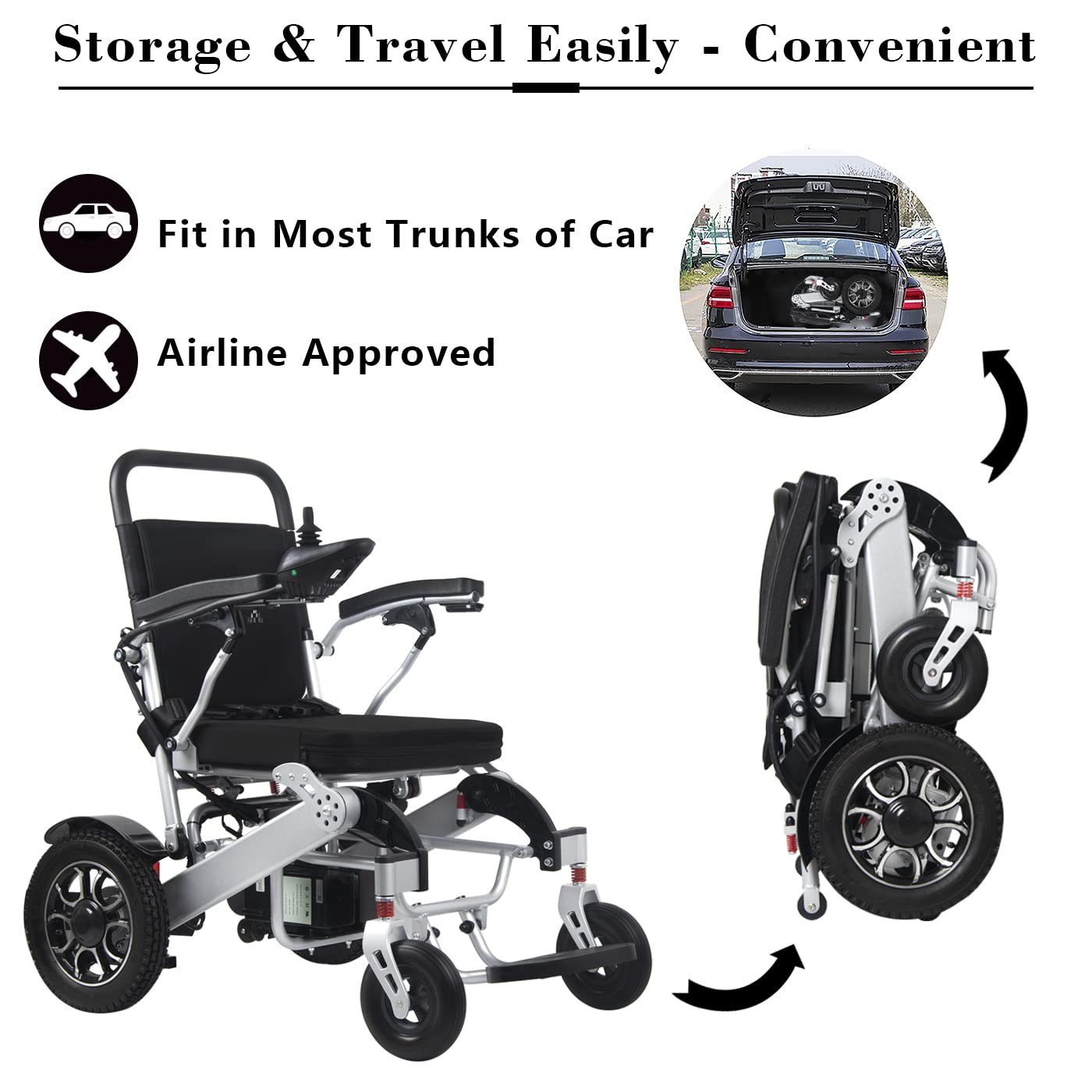 Electric Wheelchair Foldable Lightweight Power Mobility Wheelchair Dual