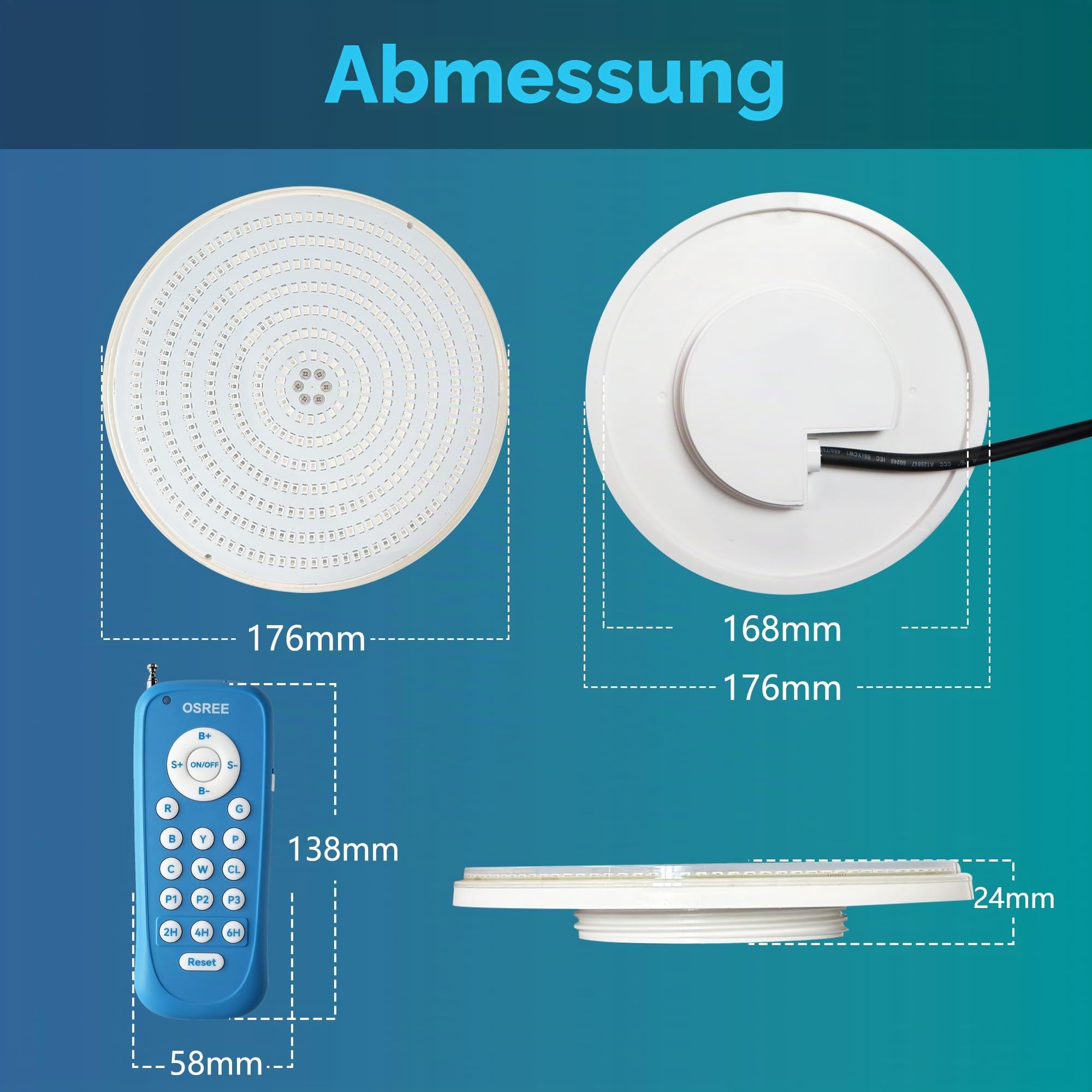 LED Ultraflach Poollampe PAR56, 35W Unterwasserscheinwerfer RGB Mehrfarbig Dimmbar 1400lm, 2/4/6H Timer, Harz Gefüllt IP68 Wasserdichte Poolbeleuchtung mit Fernbedienung, 12V AC, 2er-Pack