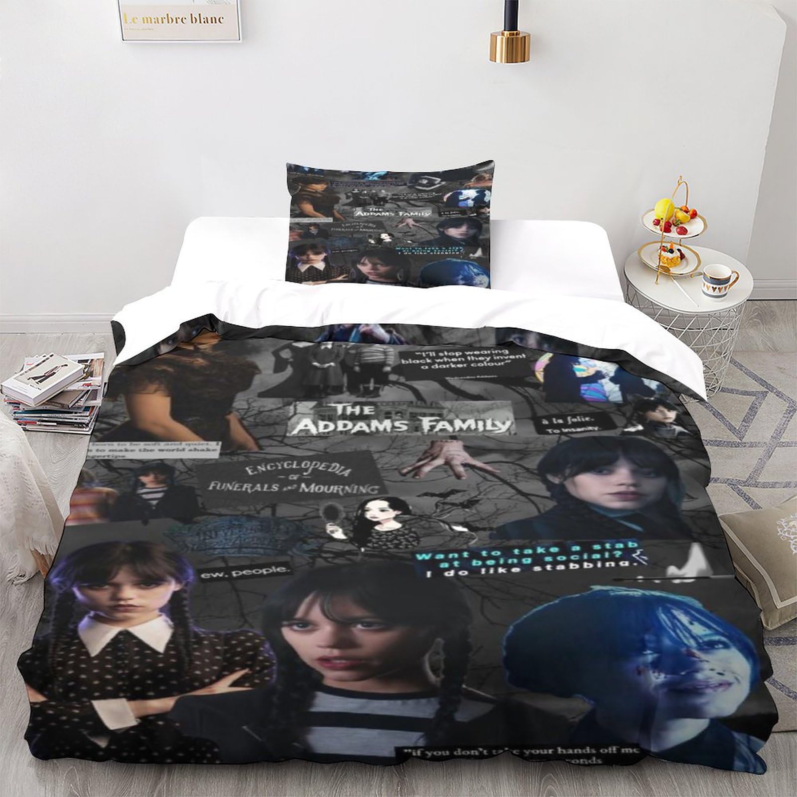 Parure De Lit Imprimé 3D Mercredi Addams Housse De Couette Microfibre Douce - Simple 135x200 Cm