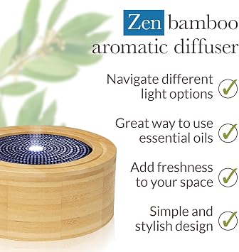 Pranarom - Zen Diffuser - Enhance Ambiance - Minimalist Bamboo Design - Essential Oil Diffuser - Multiple Light Options, Automatic Shut-Off, Easy to Use
