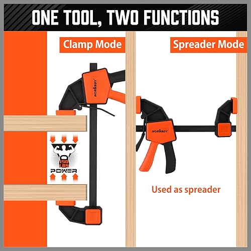Vista 5 de HORUSDY Abrazaderas de barra de 6 pulgadas para carpintería, paquete de 2 abrazaderas de agarre rápido, abrazadera F resistente y separador