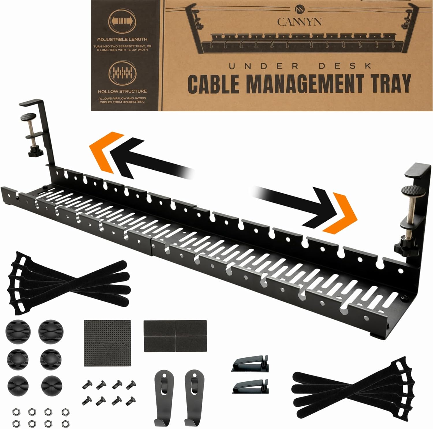 Amazon.com: No Drill Under Desk Cable Management Tray - Extendable 16 ...