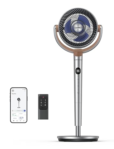 Dreo Standing Fan, 120°+120° Smart Oscillating Floor Fans with Wi-Fi/Voice Control, 85 ft Fan For Bedroom, DC Motor Quiet Fans, Adjustable Height, 8 Speeds, 6 Modes, 12H Timer, Office, Room - Silver - Wifi