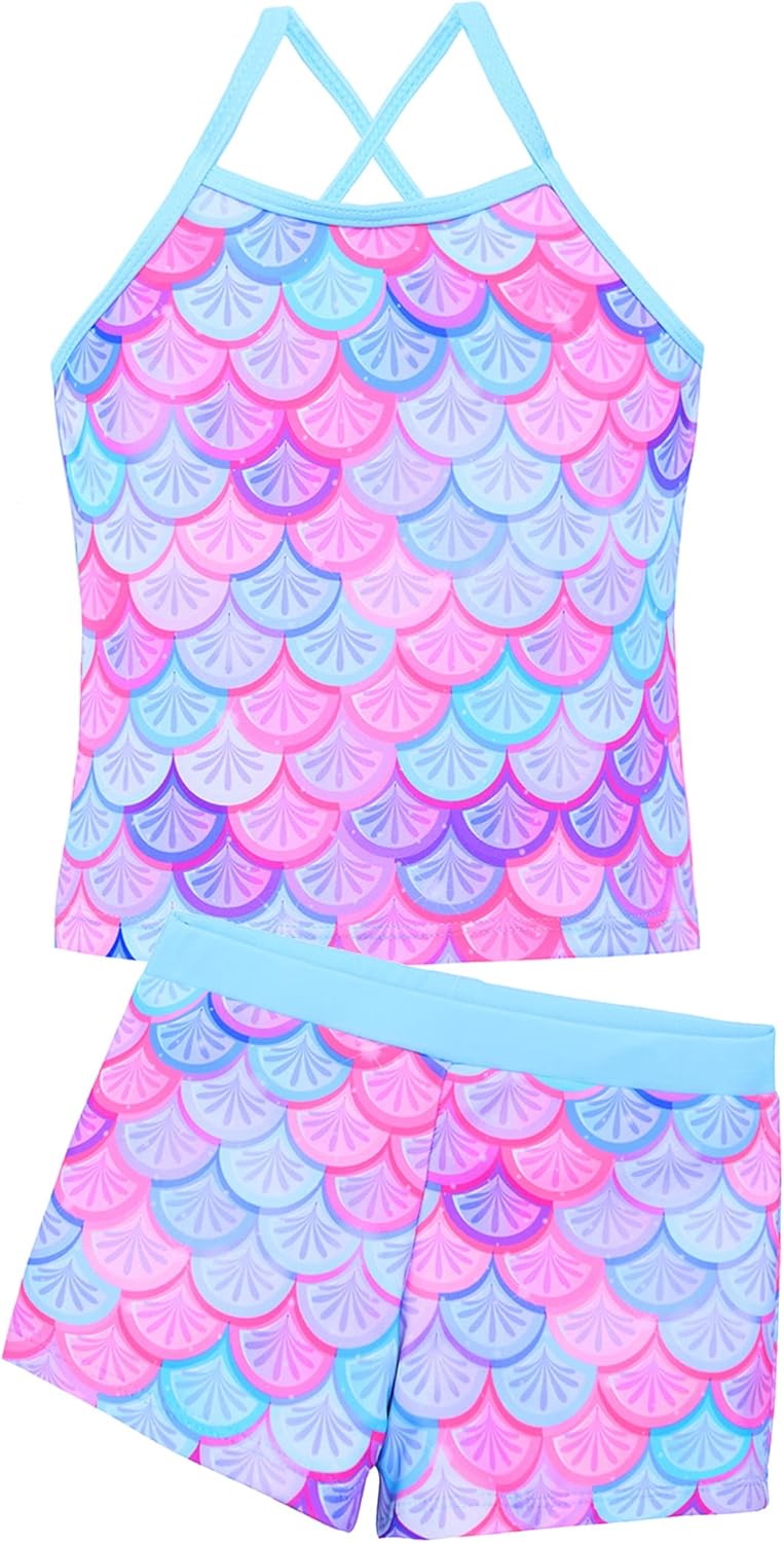 Akokvlar Girls Two Piece Bathing Suit Swimsuit Tankini Swimwear with Boyshort - Image 3