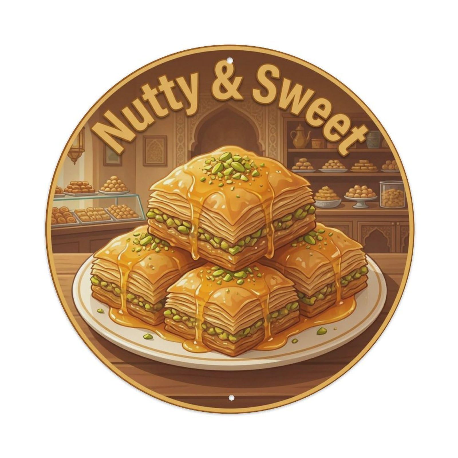Okahys 8X8inch(20X20cm) Baklava Honey Vintage Gourmet Food Metal Tin Sign
