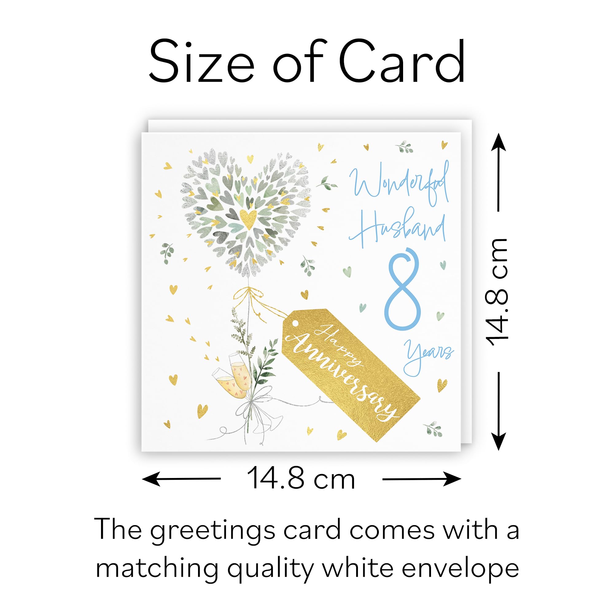 Hunts England, Husband 8th Anniversary Card, 8 Years Husband, Contemporary Hearts, Gold Foil - Image 4