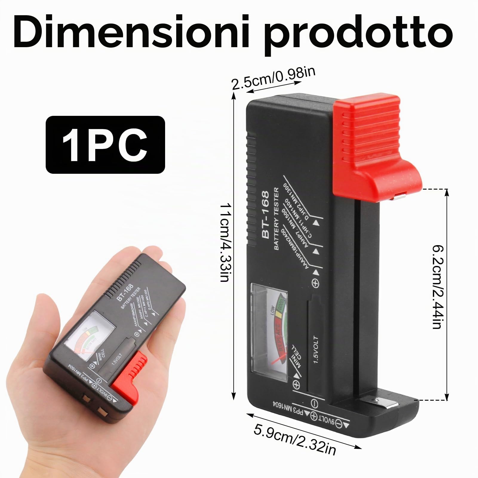Tester Universale Per Batterie Con Display LCD – Per AA, AAA, C, D, 9V, Bottone E 1.55V, Senza Alimentazione - 3