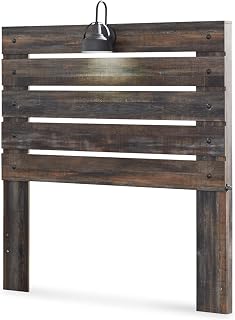 Bowery Hill Full Slat Panel Headboard, Engineered Wood with Multicolor Finish, USB Port and Decorative LED Sconce Light, 57 in Wide, Rustic Industrial Design for Bedroom