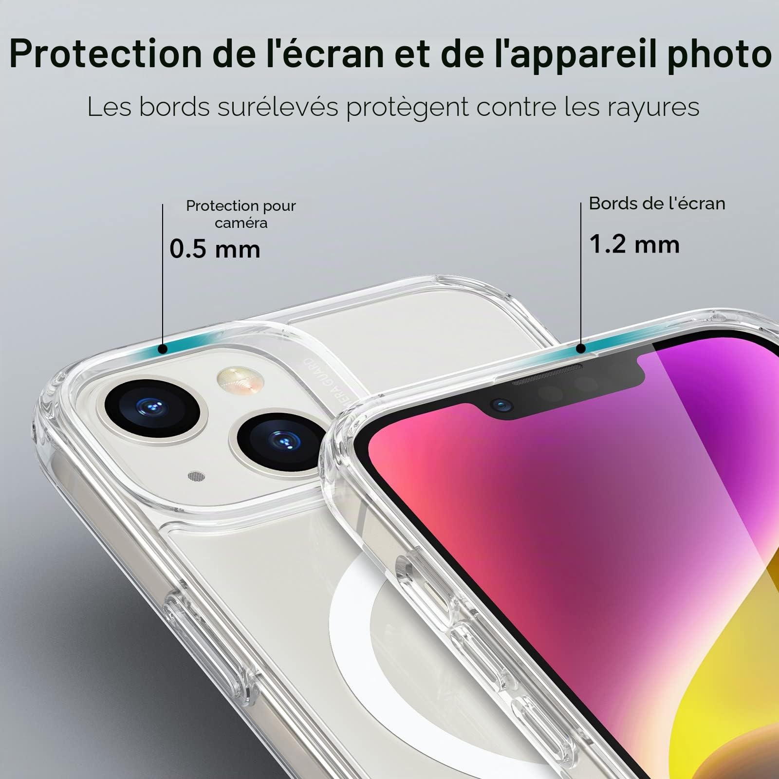 ESR Coque Magnétique pour iPhone 14/iPhone 13, Compatible avec MagSafe, Hybrid Coque pour iPhone 14/13 avec HaloLock, Protection Antichoc Militaire, Dos Anti Rayures, Transparent