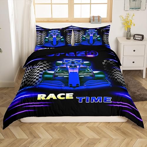Vista 108 de Feelyou Juego de ropa de cama de coche de carreras y avión en blanco y negro – Funda de edredón y funda de edredón para niños y adolescentes