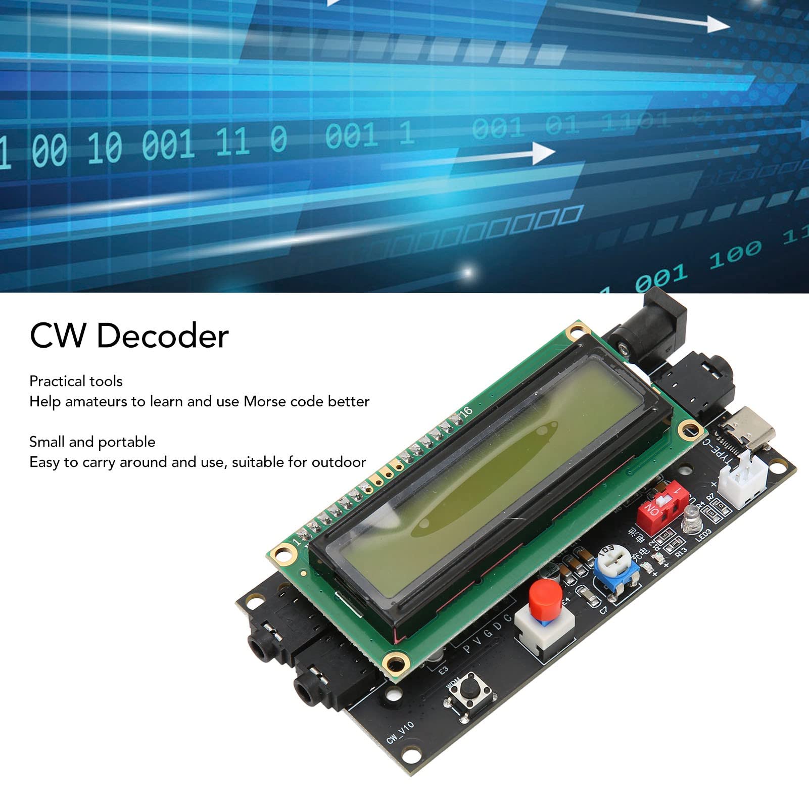 Decodificador CW, DC 7-12V 500mA Pantalla LED Lector de Código Morse Traductor con Función de Carga Ham Radio Essential CW Decoder