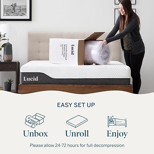Miniatura 2 de Lucid - Cubrecolchón de espuma viscoelástica de 3 pulgadas tamaño king con infusión de aceites esenciales de lavanda, sensación profunda y mullida,