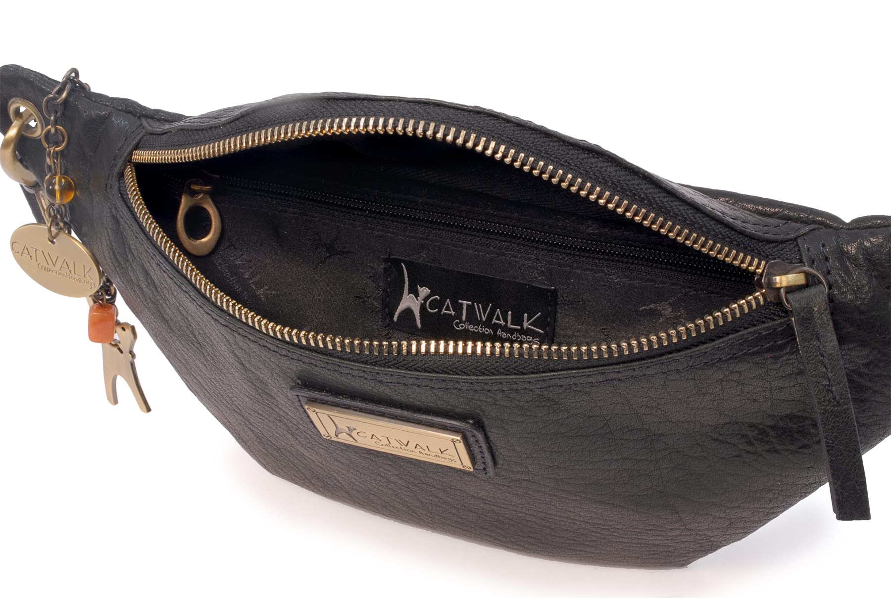 Catwalk Collection Handbags - Marsupio Donna Pelle - Borsa a Cintura per Festival o Viaggio - Borsello Piccolo - Cintura Regolabile - Ariana - Nero