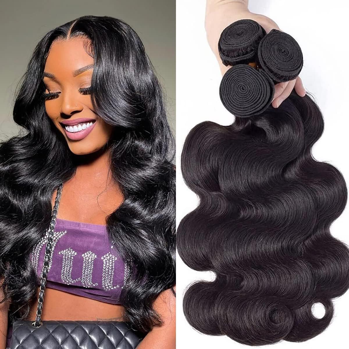 Gabrielle Body Wave (12" 14" 16") Brazilian Hair Weave Bundles for Women (Natural Black, 300g) Brazilain Hair Wavy 100% Unprocessed Brazilian Human Virgin Hair Weave Extension