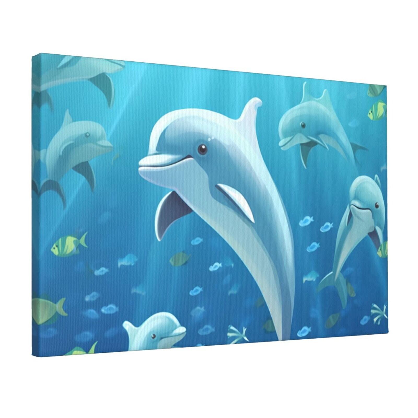 KLOPH Dolphin Canvas Wall Art for Living Room 12"x18" Modern Artwork Painting for Bathroom Hanging Canvas Prints Aesthetic Wallart for Bedroom Kitchen Office Wall Decor