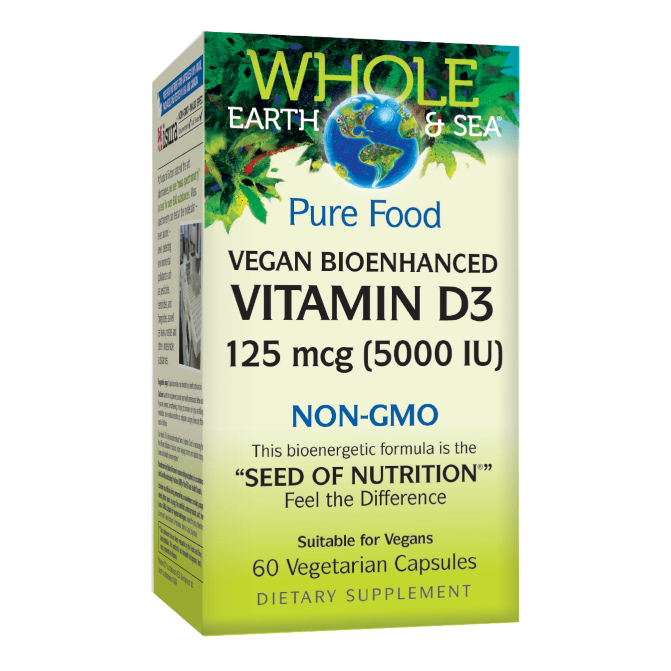 Natural Factors Whole Earth & Sea Pure Food Vitamin D3 Vegan Bioenhanced 5000 Iu 60,150553