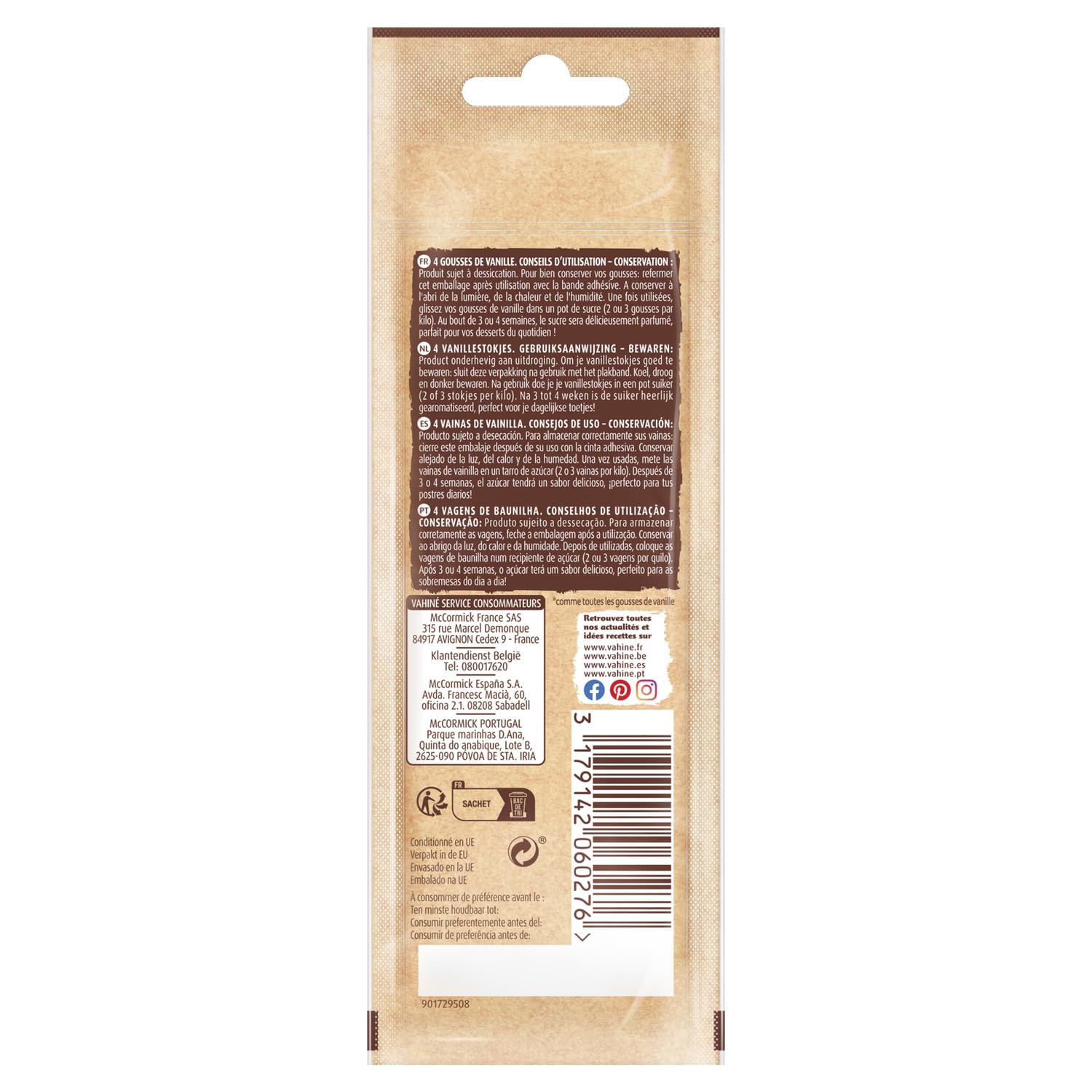 VAHINE Gousse de Vanille Bourbon — 4 gousses en sachet Fresh Zip, arôme authentique pour pâtisserie et desserts gourmands - Lot de 2