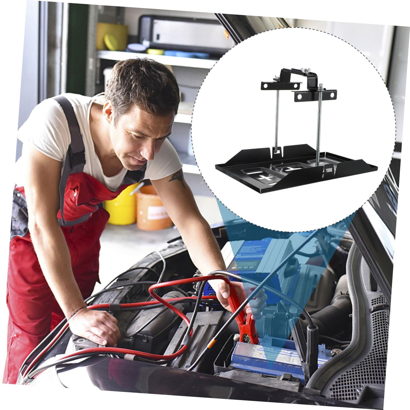 1 Set Support de Batterie de Voiture Fixation, en Fer Noir