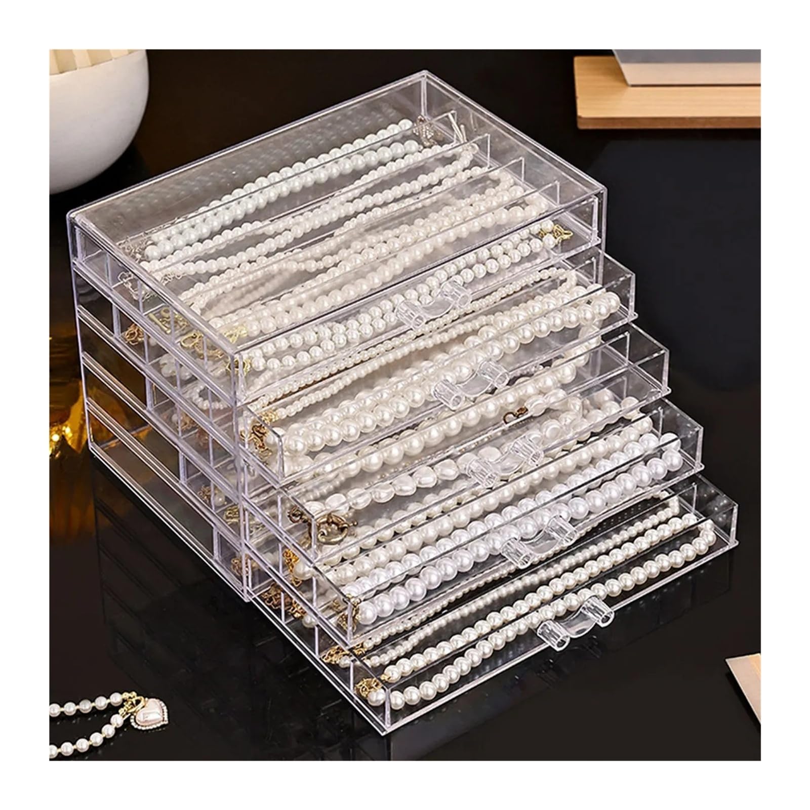 Boîte de rangement transparente for colliers, plateau à bijoux, vitrine | 1 tiroir de rangement transparent for colliers, bagues et accessoires, adapté aux femmes.(5 layers - 25 grids)