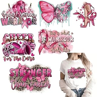 Breast Cancer Awareness Iron on Patches Pink Ribbon Design Heat Transfer Vinyl Decals Butterfly Flower Ribbon Washable Iron on Transfer Stickers Heat Thermal Press Appliques for Clothing T-Shirt DIY