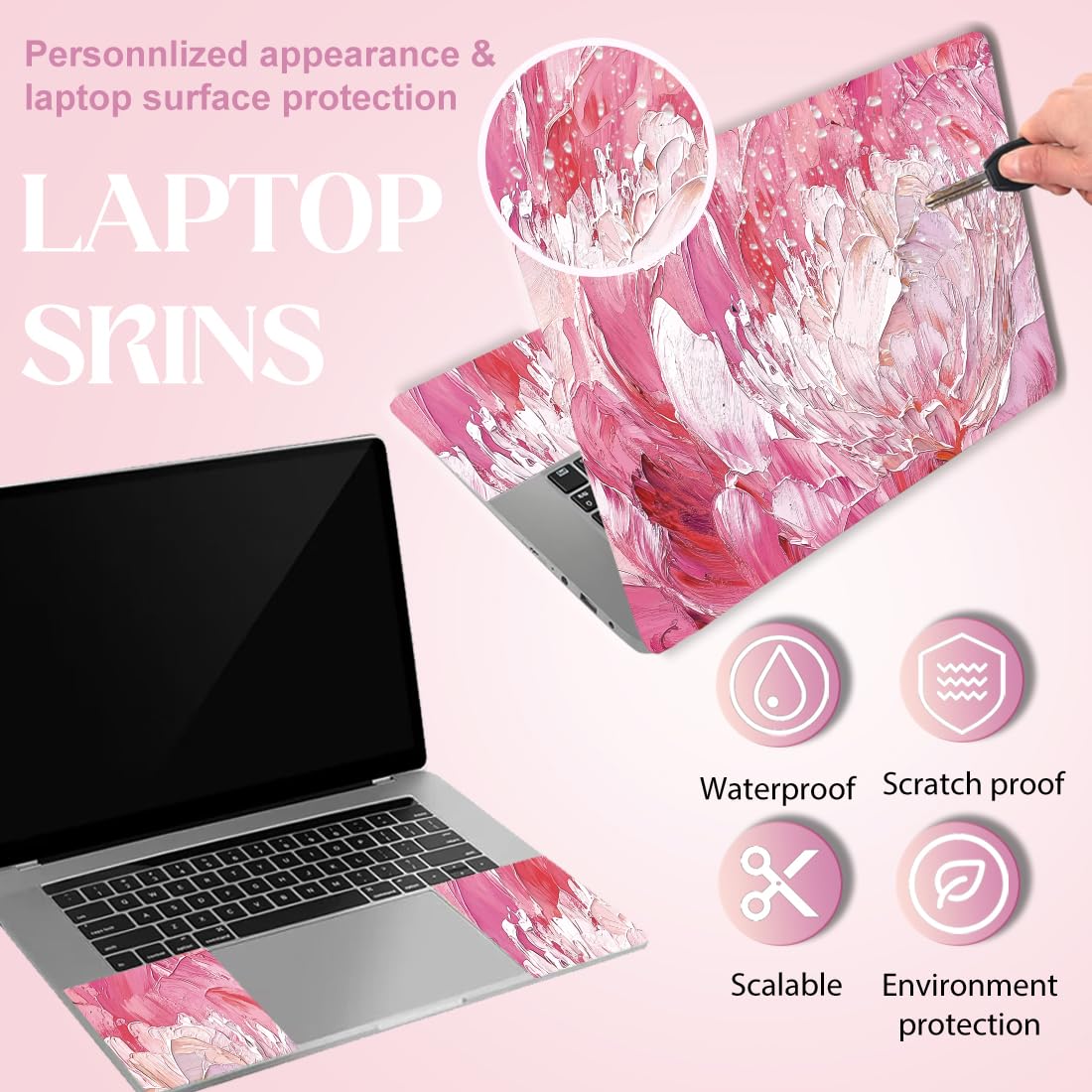 SUPERDANT Pink Flowers Laptop Skin Sticker Oil Painting Style Notebook Skin 12 13 13.3 14 15 15.4 15.6 Inches Vinyl Laptop Cover Stickers Removable Notebook Personalized Protector - Image 3