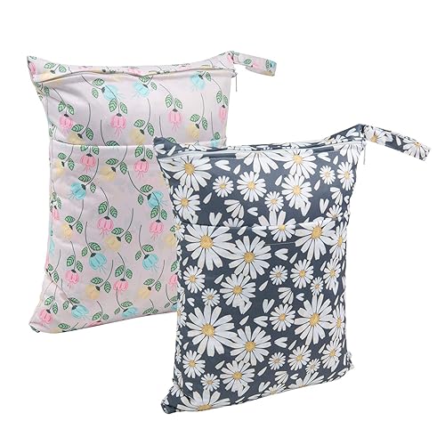Miniatura 122 de ALVABABY 2 bolsas de pañales de tela para ropa húmeda, reutilizables con dos bolsillos con cremallera, para viajes, playa, piscina, guardería, 01