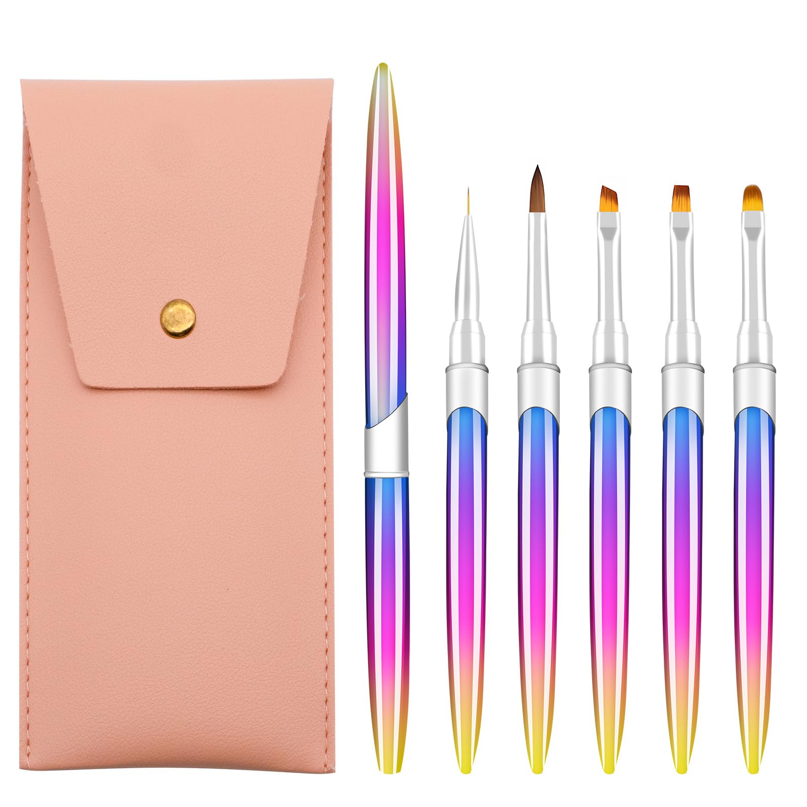 Lokaloka 5 Pinceles para Uñas de Gel Nail Art Semipermanente Decoracion Fino con Tapa y Bolsa, Pincel Profesional Acrilicas Construcción Kit Manicura Francesa Set