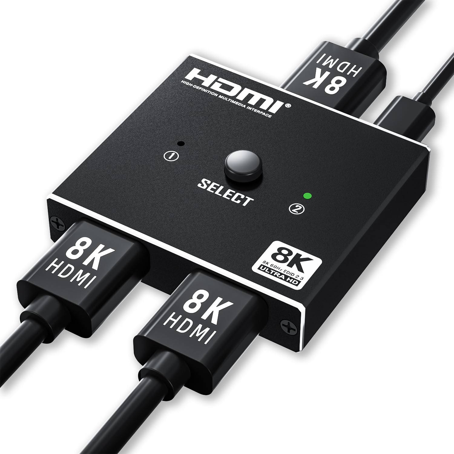 Commutateur HDMI 2.1 bidirectionnel 8K – Commutateur 2 en 1 de sortie/répartiteur 1 en 2 prend en charge 8K @ 60 Hz et 4K @ 60 Hz, 48 Gbit/s, 4:4:4 bits, commutateur haute résolution UlrtaHD entre 2