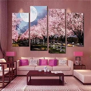 Grande Quadro su Tela - Sakura Paesaggio Fiore - Decorazione Murale Design - Arredo Soggiorno Arte casa XXL di 4 Pezzi in Legno Vogue 160 x 100 cm
