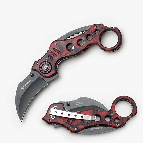 Miniatura 5 de Snake Eye Tactical Cuchillo de combate Karambit plegable asistido de acción resistente, defensa personal al aire libre, caza, camping, pesca (negro)