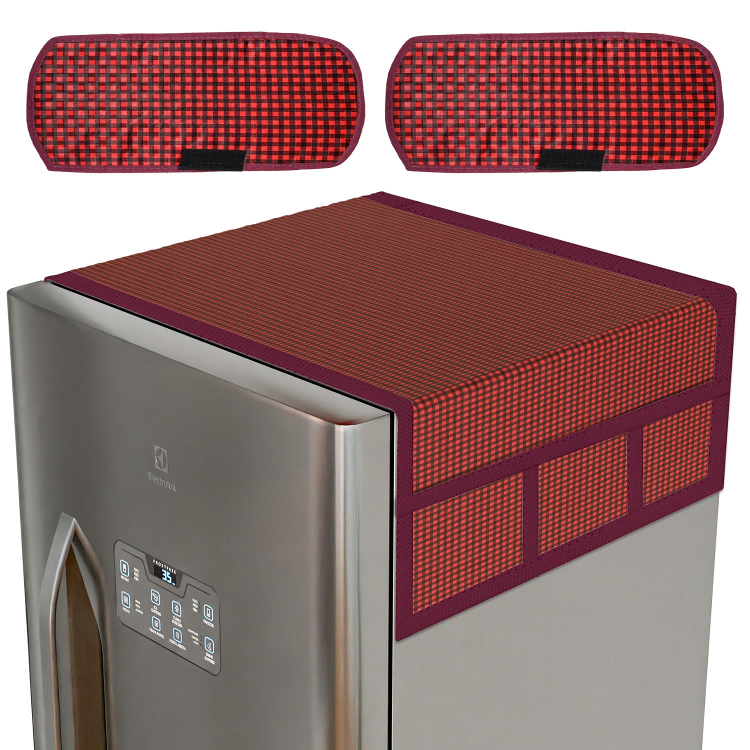 Kuber Industries Fridge Top Cover & Handle Cover Set | Fridge Top & Handle Cover Set | Refrigerator Cover & Handle Cover Combo Set | Barik Check Fridge & Handle Cover | Maroon (B0CJLNHT1L) Amazon Price History, Amazon Price Tracker