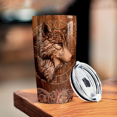 Vista 53 de winorax Vaso de lobo de regalo para mujeres y hombres, taza de lobo de 20 onzas, taza de viaje de acero inoxidable con aislamiento de café, vasos