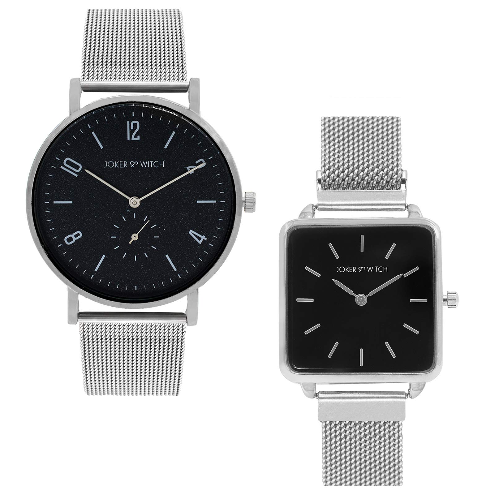 Joker & Witch Stainless Steel Annie & Alvy Couple Analogue Watches, Black Dial, Silver Band (B08KQ9JW8C) Amazon Price History, Amazon Price Tracker