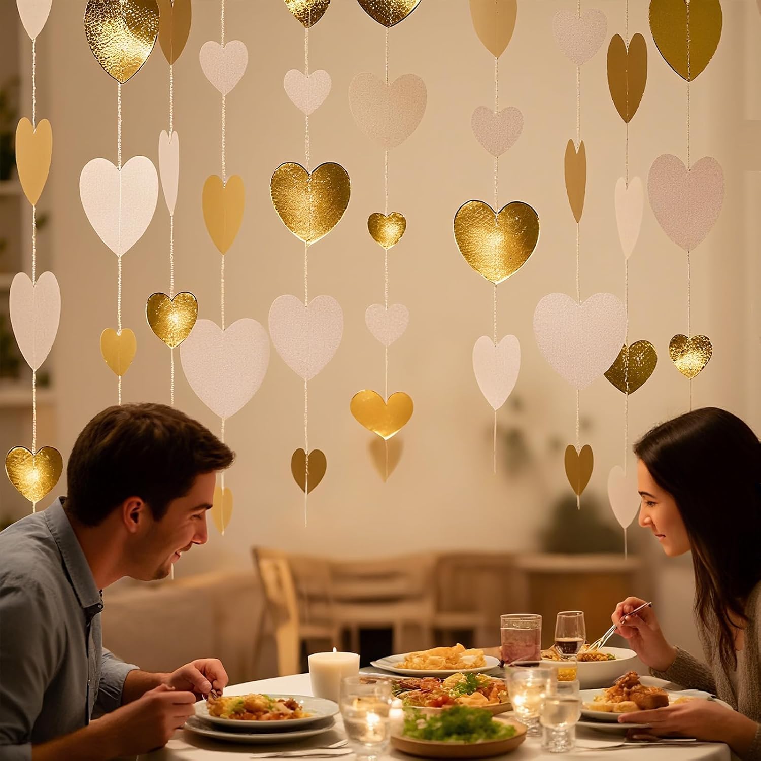 jijAcraft Heart Garland Black and White + Blue + Glitter Champagne Gold + White Champagne Gold