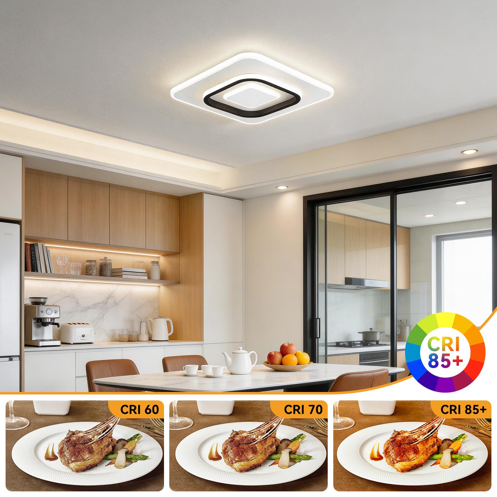 Plafonnier LED Moderne 23W, 3000K/4500K/6500K Lampe Plafond 2300lm CRI≥80, Luminaire Plafonnier pour Salon, Chambre, Bureau, Cuisine et Couloir avec Fonction Mémoire Blanc