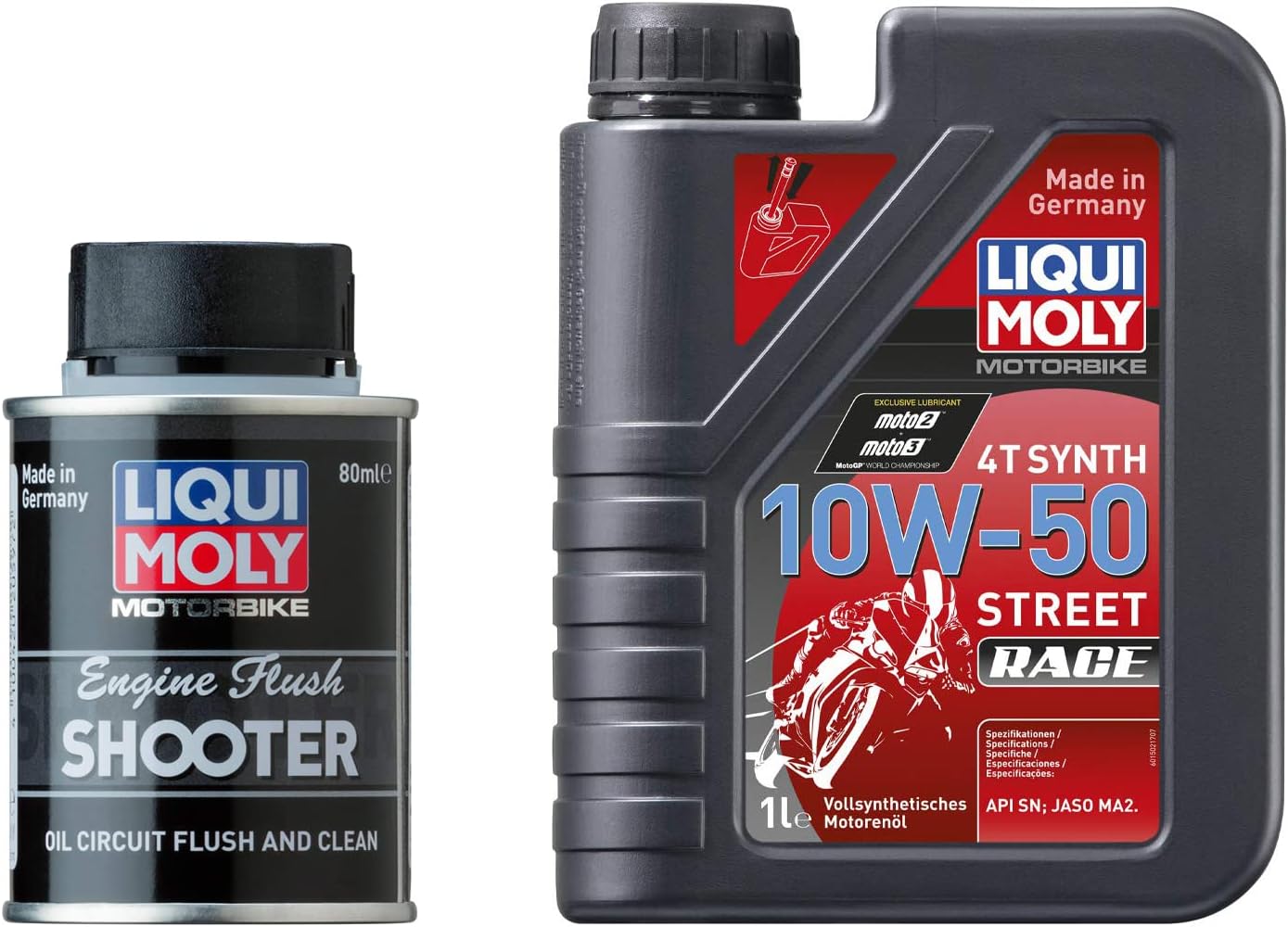 1502 Racing Synth 4T Engine Oil 10W-50 (Compatible With Scooter) & Liqui Moly-LM045 20597 Motorbike Engine Flush Shooter (80 ml)