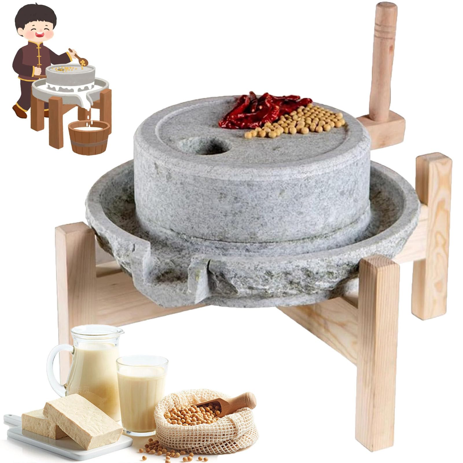 ylpddmm Hand Stone Mill, Natural Granite Handmade Stone Mill 25 * 35cm