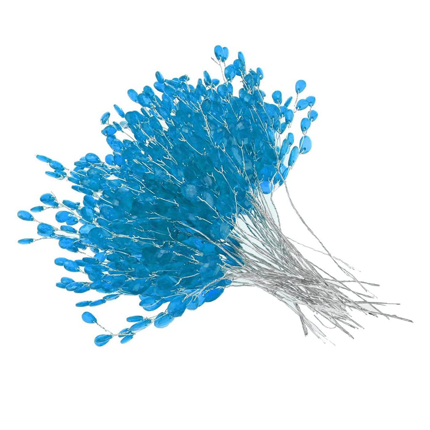 YMLOVE 50Pcs/Set Water Drop Artificial Acrylic Flower Picks Crystal Diamante Flower Branches For Party Wedding Floral Decoration (Blue)
