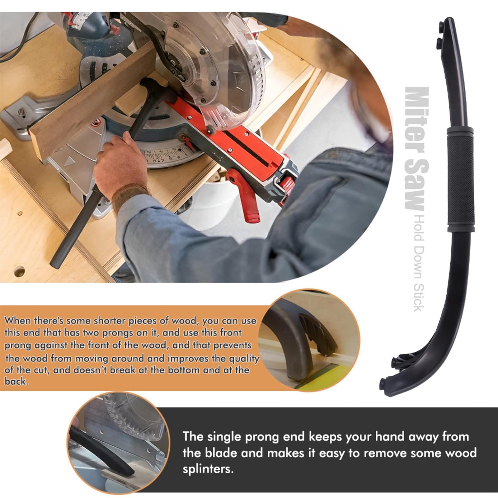 Confezione da 1 bastone per la lavorazione del legno con impugnature ergonomiche, piedini in gomma antiscivolo e design finale per legno sicuro