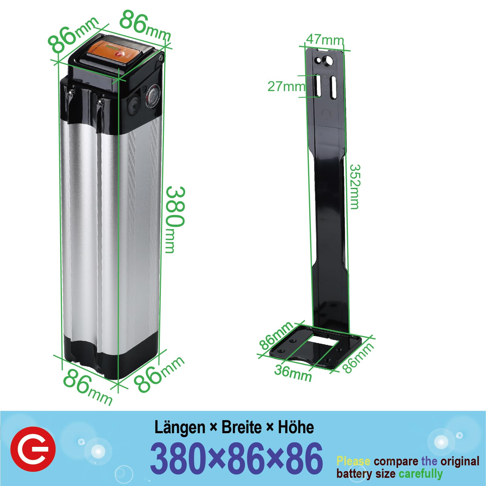 Batteria Ebike 24V 12Ah di ricambio per Phylion Zhenlong/ZL07010-F Trio MiFa Rex, XH259-10J batteria per bicicletta elettrica (24V 12Ah)