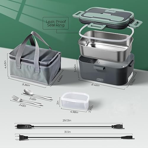 Miniatura 5 de Fiambrera eléctrica para adultos, 100 W, 1.8 L, portátil, calentada, para 12 V24 V110 V, hogar, automóvil, oficina, camión, contenedor de acero