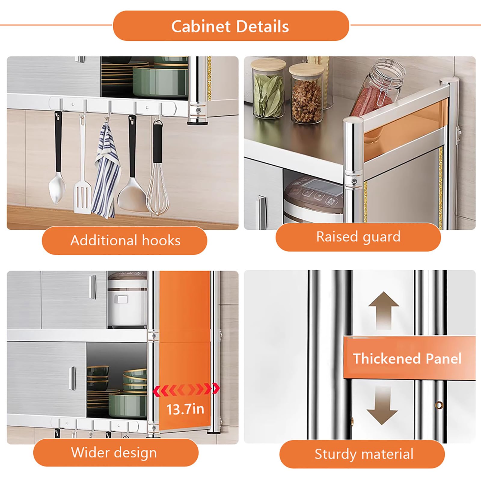 Inless - Armadietto da cucina a parete in acciaio con ante scorrevoli, a 2 ripiani, salvaspazio, per bagno e gas, 80 cm di larghezza x 34,8 cm di profondità x 49,8 cm di altezza