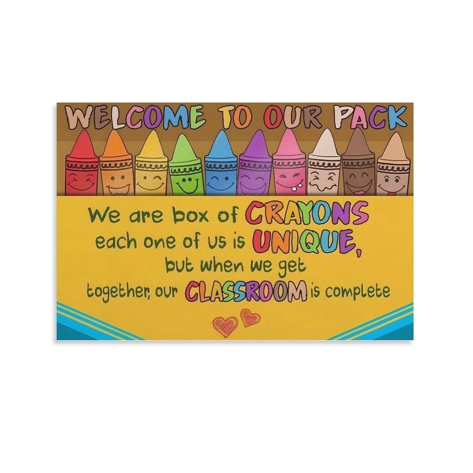 KCDFDVJFBM Educational Diversity Poster Crayon Box Welcome To Our Pack Theme Wall Decor for Classroom Playroom Nursery(Unframed,12x18inch(30x45cm))