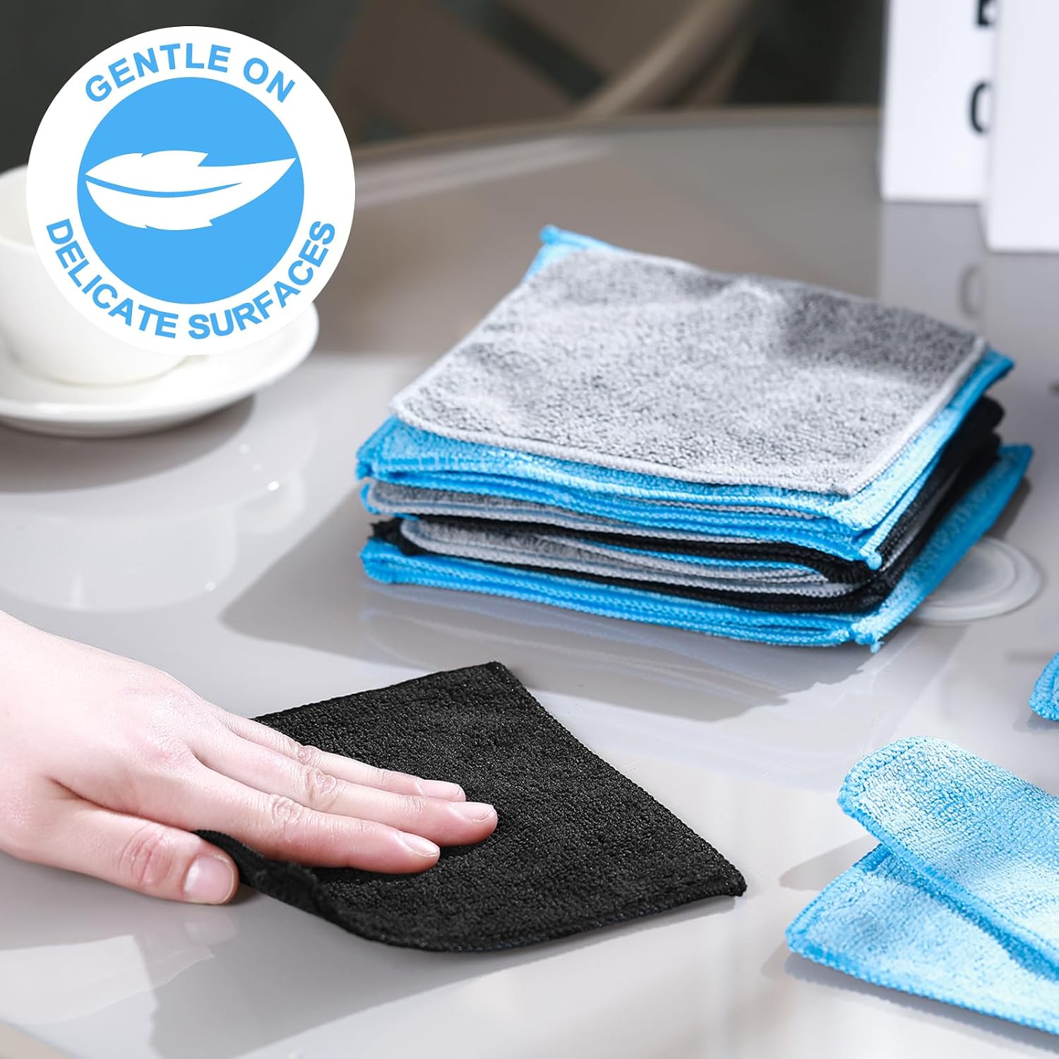 Tanlade Cleaning Cloth Dry Erase Cloth Cleaning Rags Reasonable Kitchen Towels Microfiber Towels Cars Wash(6 x 6 Inch,Blue/Gray/Black,50 Pcs)
