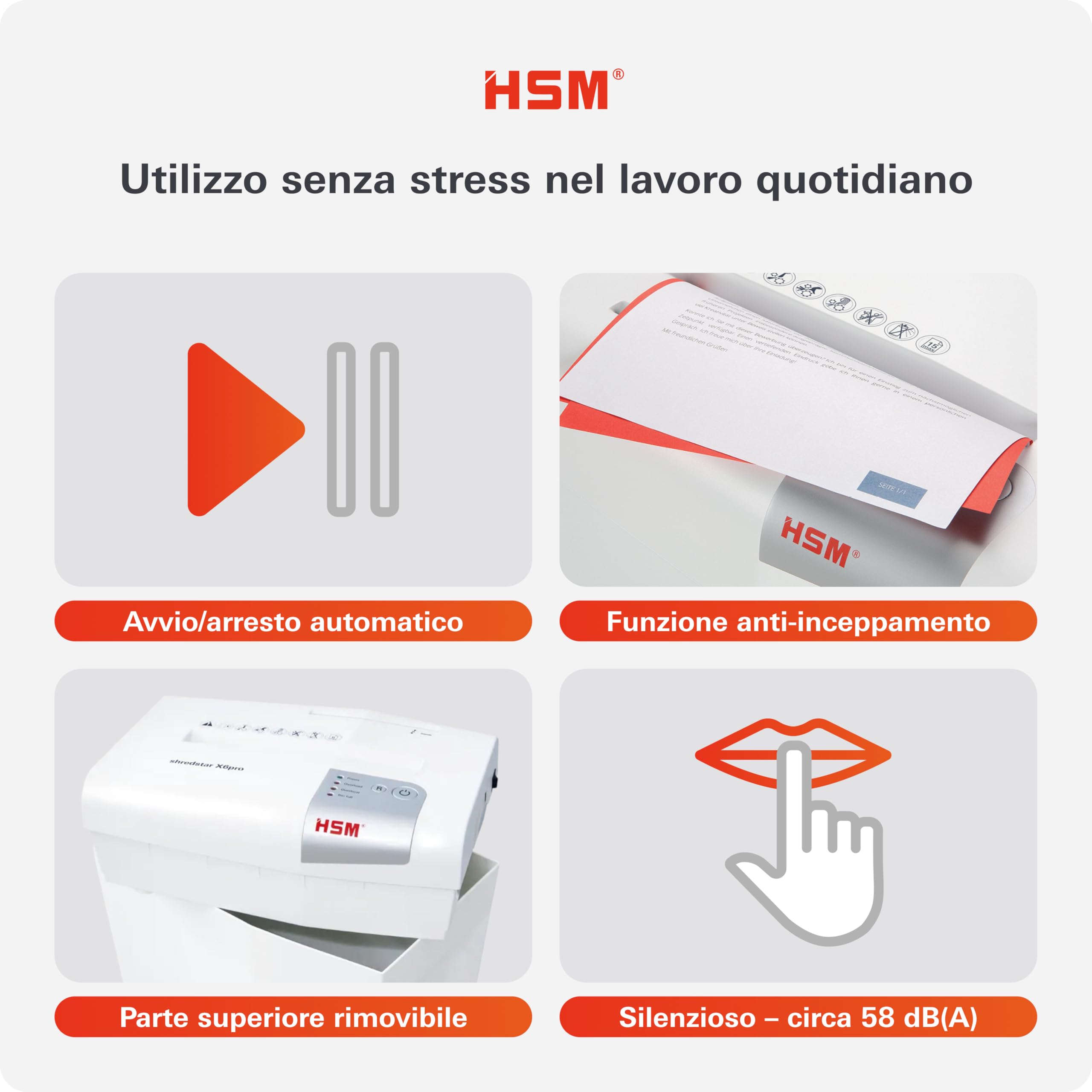 HSM shredstar X10 1045111 Distruggidocumenti da 4,5x30 mm, Bianco argento, taglio a frammenti
